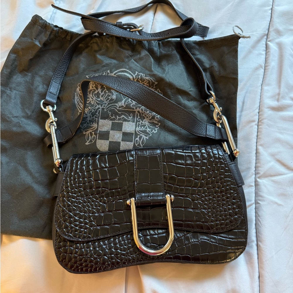 Vince Camuto Black Croc-Embossed Shoulder Bag